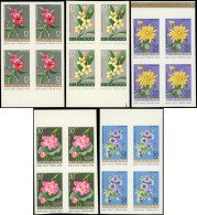 ** VIETNAM DU NORD - Poste - 267/71, 5 Blocs De 4 Non Dentelés, Bdf: Fleurs Diverses - Vietnam