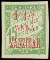 (*) ZANZIBAR - Taxe - 3a, Non Dentelé: 1 1/2a. Sur 15c. Vert-jaune - Neufs