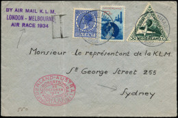 LET PAYS BAS - 1° Vols - 20/10/34, Amsterdam/Sydney, Enveloppe, Cachet Rouge Spécial + Cachet Violet "London - Melbourne - Other & Unclassified