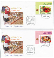 FDC RUSSIE AZERBAIDJAN - Poste - 523/24, Non Dentelés, Cdf, Sur 2 Enveloppes Illustrées: Europa 2005, Gastronomie - Azerbaïjan