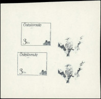 EPA TCHECOSLOVAQUIE - Poste - 1960, épreuve Quadruple, 2 Centres & 2 Cadres En Noir Sur Papier Gommé, Signatures Au Dos: - Other & Unclassified