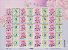 ** COREE DU SUD - Poste - 2034M, Feuille De 20 + 20 Vignettes Personnalisées "Rotary 1973 - 2003": 190w. Rose - Korea, South