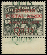 * GUATEMALA - Poste Aérienne - 3a (non Yvert), Double Surcharge Verte + Rouge (tirage 100): 15c/15p. Noir (Sanabria 3a) - Guatemala