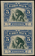 * LIBERIA - Poste - 86, Paire Verticale Non Dentelée: 5c. Chimpanzé Bleu - Liberia