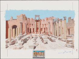 MAQ LIBYE - Epreuves D'Artiste - 1295, Maquette Originale Gouache (275x155), Signée: 200d. Temple Leptis Magna - Libye