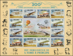 ** SAINT THOMAS  PRINCE - Poste - 744/47, 3 Feuillets De 3 Séries, Dentelées + Non Dentelées + Bdf Différent: Aviation - Sao Tome Et Principe