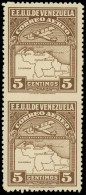 * VENEZUELA - Poste Aérienne - 1, Paire Verticale, Non Dentelée Entre, Signé Kessler (gomme Irrégulière): 5c. Brun - Venezuela