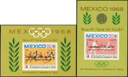 ** YEMEN ROYAUME - Blocs Feuillets - Michel 74 + 76B, Surcharge Non émise Horizontale Bilingue "Mexico Olympic Winners" - Yémen