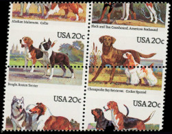 ** Chiens & Canidés - Poste - USA, Yvert 1546/49, Bloc De 4, Piquage Horizontal Au Milieu Des Timbres: 20c. Chiens - Honden