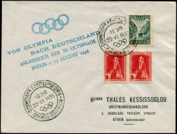 LET Jeux Olympiques - Poste - Grèce, Enveloppe 20/7/36 "Flamme Olympique" + Griffe Bleue "Von Olympia Nach Deutschland" - Other & Unclassified