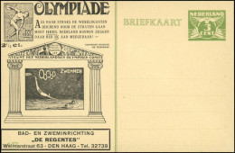 N Jeux Olympiques - Entiers Postaux - Pays-Bas (1928), CP 3c. Olive, Vendu 2.5p: "IX Olympiade", Natation - Autres & Non Classés