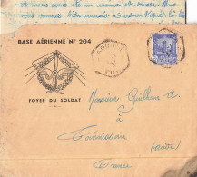 LAC BASE AERIENNE N° 204 - FOYER DU SOLDAT CACHET HEXA EL AOUINA TUNISIE 9/1/1937 POUR FRANCE TOURNISSAN AUDE - Cartas & Documentos