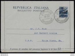 1950 Trieste A Lire 20 B4 Fil. US Biglietto Postale - Stamped Stationery