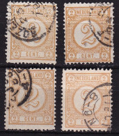 1876-1894 Cijfertype 2 Cent Okergeel 4 Verschilende Tandingen NVPH 32 B - C - E - F - Usados
