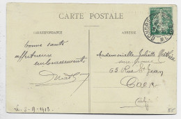 SEMEUSE 5C GRAND PERFORATION   PERFORE G CARTE  SAINT MIHIEL SANS ENTETE GONDRECOURT MEUSE 1913 - Lettres & Documents