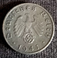GERMANY - 5 REICHSPFENNIG 1941 F - Zinc - KM 100, Stuttgart, Agouz - 5 Reichspfennig