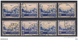 SVIZZERA:  1948  P.A.  AEREO  IN  VOLO  -  40 C. OLTREMARE  US. -  RIPETUTO  8  VOLTE  -  YV/TELL. 43 - Used Stamps
