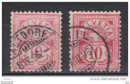 SVIZZERA:  1882/89  STEMMA  -  10 C. ROSA  PALLIDO  US. -  RIPETUTO  2  VOLTE  -  YV/TELL. 67 A - Gebraucht