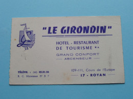 Le GIRONDIN Hotel Restaurant à ROYAN ( Zie / Voir SCAN ) La FRANCE ! - Cartes De Visite