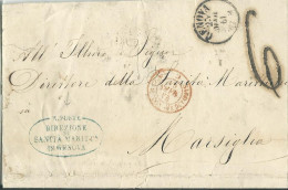 ITALIE  MARQUE GENOVA ( GENES ) POUR MARSEILLE ( BOUCHES DU RHONE ) + CACHET ROUGE D' ENTREE DE 1861   LETTRE COVER - Non Classés