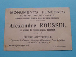 Monuments Funèbres " Alexandre ROUSSEL " à Besançon ( Zie / Voir SCAN ) La FRANCE ! - Visiting Cards