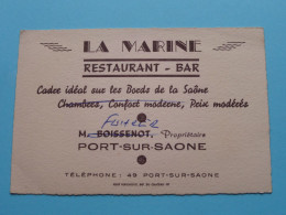 LA MARINE Restaurant-Bar à PORT-Sur-SAONE ( Zie / Voir SCAN ) La FRANCE ! - Visitenkarten