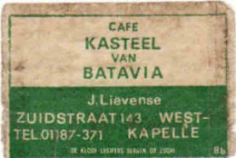 Dutch Matchbox Label, KAPELLE - Zeeland, Café KASTEEL Van BATAVIA, J. Lievense, Holland, Netherlands - Boites D'allumettes - Etiquettes