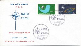 Turkey FDC 4-4-1969, 20th Anniversary Of NATO Complete Set With Cachet - NAVO