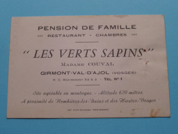 Pension De Famille " LES VERTS SAPINS " ( Mme COUVAL ) à GIRMONT-Val-D'AJOL (Vosges) > ( Zie / Voir SCAN ) La FRANCE ! - Cartoncini Da Visita