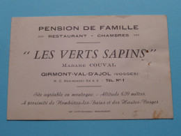 Pension De Famille " LES VERTS SAPINS " ( Mme COUVAL ) à GIRMONT-Val-D'AJOL (Vosges) > ( Zie / Voir SCAN ) La FRANCE ! - Cartes De Visite