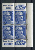!!! MARIANNE DE GANDON, BLOC DE 4 AVEC PUBS BIC NEUF ** - Unused Stamps