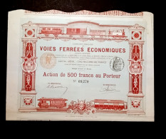 CHEMIN DE FER - VOIES FERREES ECONOMIQUES - ACTION DE 500 FR. 1890 - Railway & Tramway