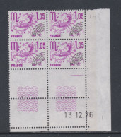 France Préoblitéré N° 148 XX Signes Zodiaque : Scorpion En Bloc De 4 Coin Daté Du 13 . 12 . 76 ; 1 Trait, Ss Ch. TB - Precancels