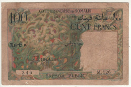 DJIBOUTI  "FRENCH Somaliland"  100 Francs  P26  (ND 1952     Corals + Palm Tree At Back) - Gibuti