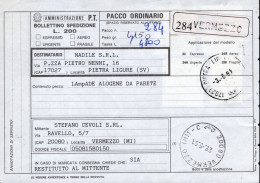 Italia (1991) - Bollettino Pacchi Da Vermezzo (MI) Per Finale Ligure (lampada Alogena) - Colis-postaux