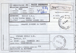 Italia (1991) - Bollettino Pacchi Da Vermezzo (MI) Per Finale Ligure (lampada Alogena) - Pacchi Postali