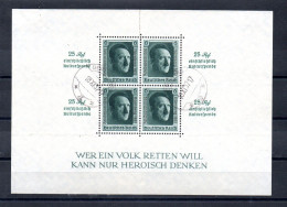 Germany 1937 Sheet Definitive Hitler/Nurnburg Overprint Stamps (Michel Block 11) Used, Right Under A Bit Thinn - Bloques