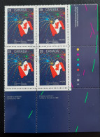 Canada 1990  USED  Sc1278    Plate Block Of 4 X 39c The Canadian Flag - Usados