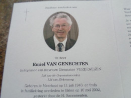 Doodsprentje/Bidprentje   Emiel VAN GENECHTEN   Meerhout 1940-2002  (Echtg G. Verbraeken) - Religion & Esotérisme