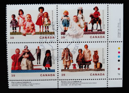 Canada 1990  USED  Sc1277a    Plate Block Of 4 X 39c Dolls - Usados