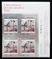 Canada 1990  USED  Sc1271   Plate Block 4 X 50c, Masterpieces Of Art, The West Wind - Usati