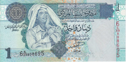 BILLETE DE LIBIA DE 1 DINAR DEL AÑO 2004 EN CALIDAD EBC (XF) (BANKNOTE) GADAFI - Libië