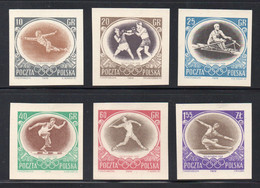 POLAND 1956 RARE SLANIA AUSTRALIA MELBOURNE OLYMPICS 6 SINGLE COLOUR PROOFS SPORTS BOXING ROWING FENCING JAVELIN HURDLES - Probe- Und Nachdrucke