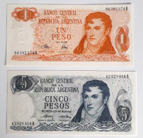ARGENTINA - 1 PESO (1970-73) P 287, 5 PESOS (1974-76) P 294  UNC - BANKNOTES - PAPER MONEY - CARTAMONETA - - Argentine