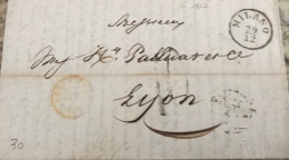 Lettre De 1852 De Milan Pour La France.Taxée à 10c Car Non Affranchie - Unclassified