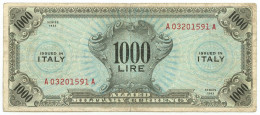 1000 LIRE OCCUPAZIONE AMERICANA IN ITALIA MONOLINGUA FLC 1943 BB- - Occupazione Alleata Seconda Guerra Mondiale