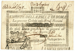 95 SCUDI CEDOLA SACRO MONTE DELLA PIETÀ DI ROMA 01/08/1797 BB/BB+ - Other & Unclassified