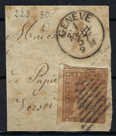 SUISSE Ca.1857: Le ZNr. 22D, 3 Marges 2 Voisins, Obl. "grille à 9 Barres" Sur Fragment, Forte Cote - Gebruikt