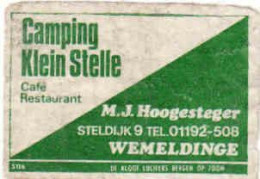 Dutch Matchbox Label, WEMELDINGE - Zeeland, Camping Klein Stelle, Café Restautant, M.J. Hoogesteger, Holland Netherlands - Boites D'allumettes - Etiquettes