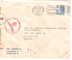 Danmark Cover WWII Dansk Chemo A/S Kopenhagen + Canc. 1943 Tape Censor 'f' >  Brasseries Réunies Bruges - Covers & Documents
